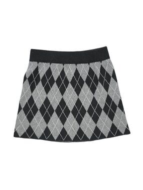 Niihai Knitted Mini Skirt in Grey Argyle